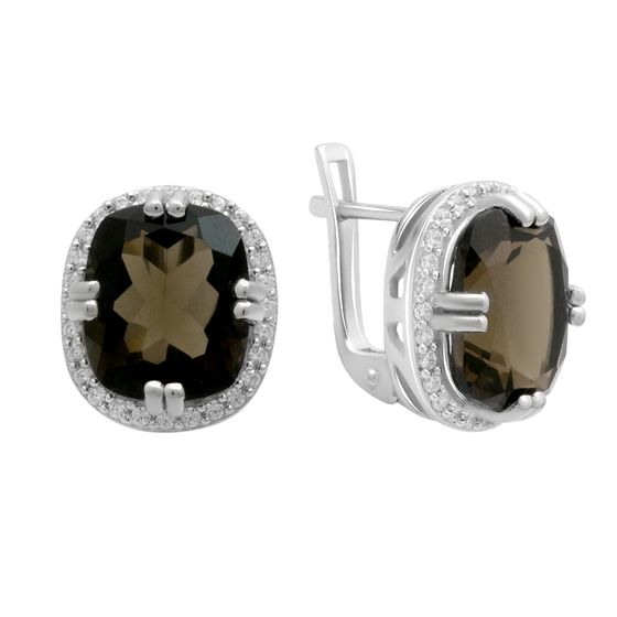 Серебряные серьги с раухтопазом (дымчатым кварцем) 10.657ct, фианитами