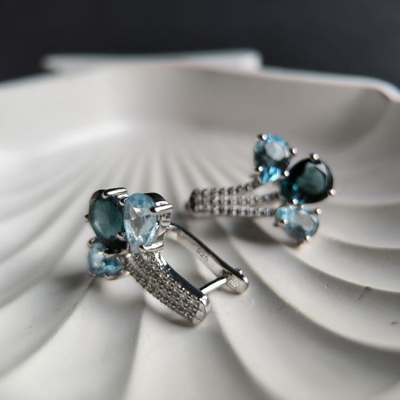 Серебряные серьги с топазом Лондон Блю 7.85ct, топазом