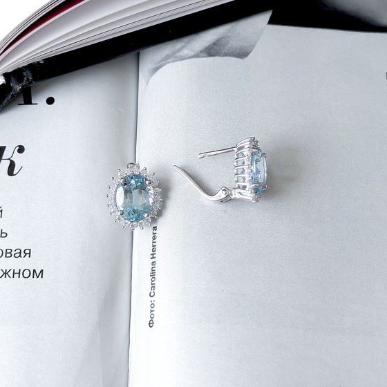 Серебряные серьги с топазом 6.53ct, фианитами