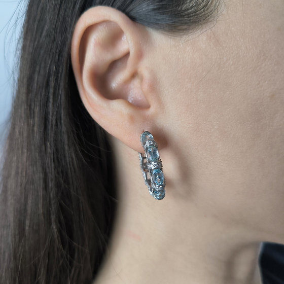 Серебряные серьги с топазом 11.8ct, фианитами