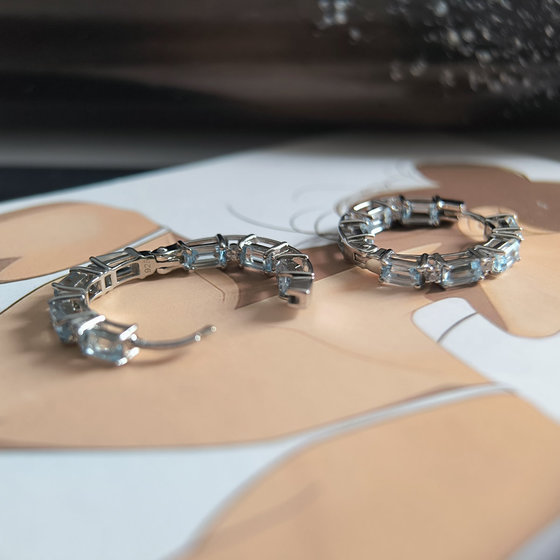 Серебряные серьги с топазом, фианитами