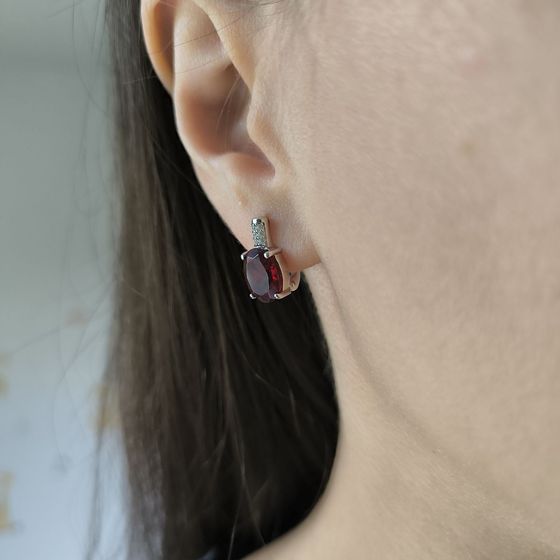 Серебряные серьги с гранатом nano, фианитами