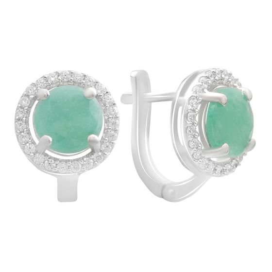 Серебряные серьги с изумрудом, фианитами