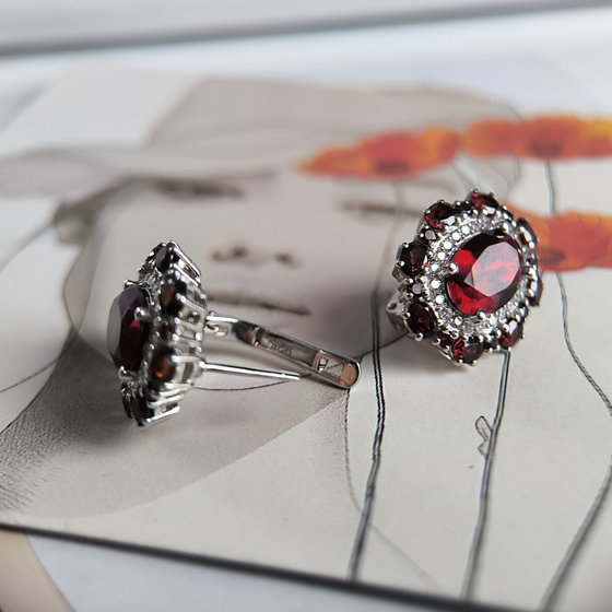 Серебряные серьги с гранатом nano 10.755ct, гранатом