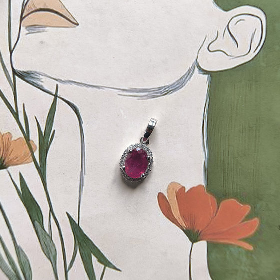 Серебряная подвеска с рубином 1.729ct, фианитами