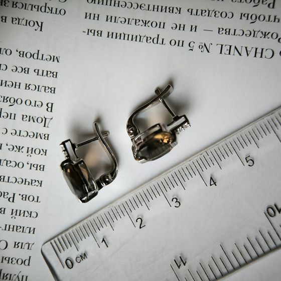 Серебряные серьги с раухтопазом (дымчатым кварцем), фианитами