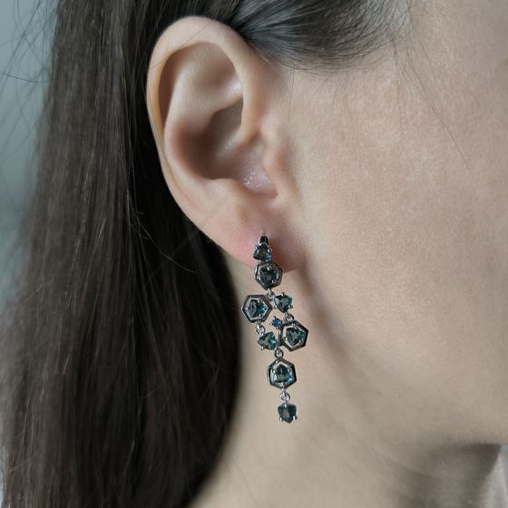 Серебряные серьги с топазом Лондон Блю 3.453ct, топазом