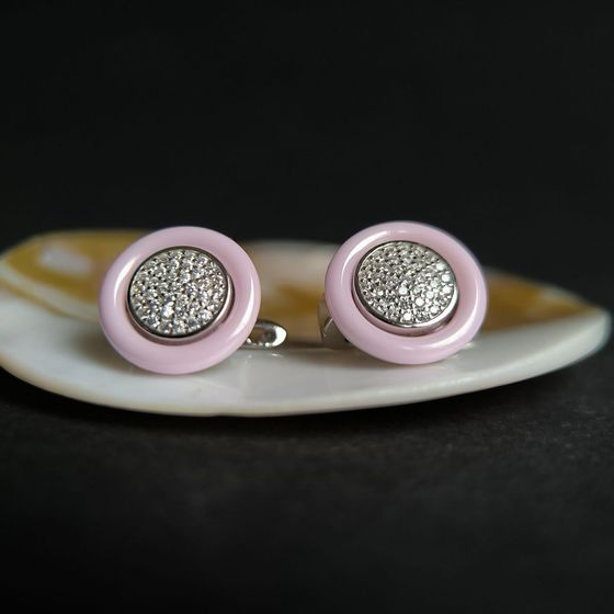 Серебряные серьги с керамикой, фианитами