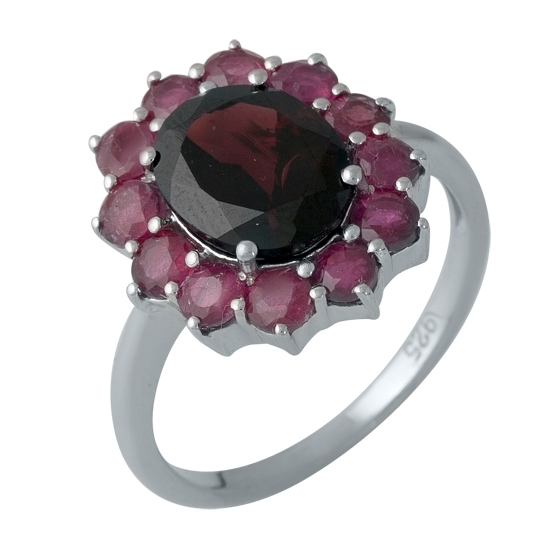Серебряное кольцо с рубином 5.375ct, гранатом