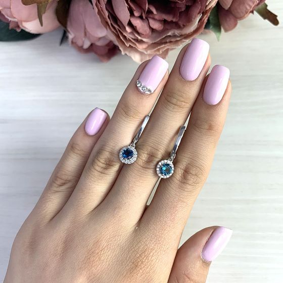 Серебряные серьги с топазом Лондон Блю 1.348ct, фианитами