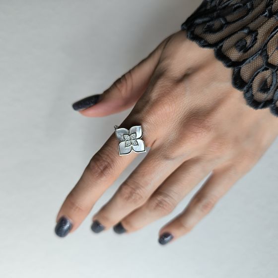 Серебряное кольцо с перламутром, фианитами