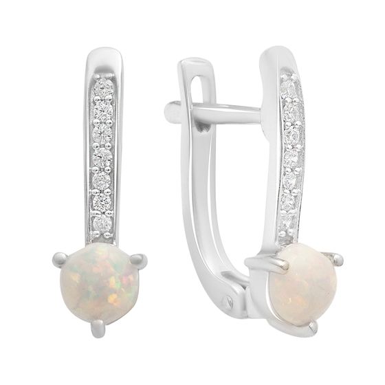 Серебряные серьги с опалом 0.661ct, фианитами