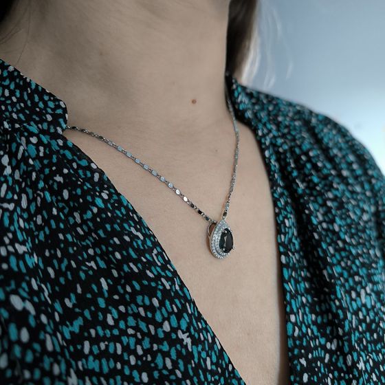 Серебряная подвеска с топазом Лондон Блю 2.243ct, фианитами