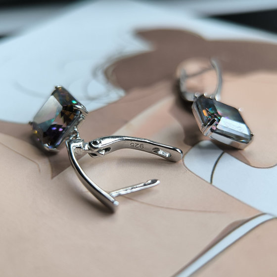 Серебряные серьги с мистик топазом 17.12ct