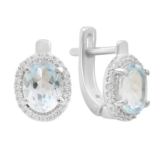 Серебряные серьги с топазом 3.224ct, фианитами