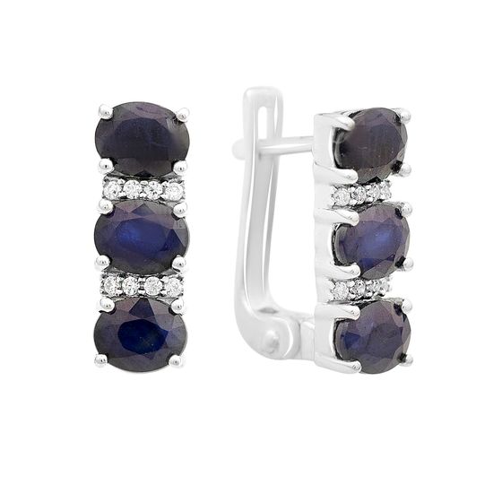 Серебряные серьги с сапфиром, фианитами