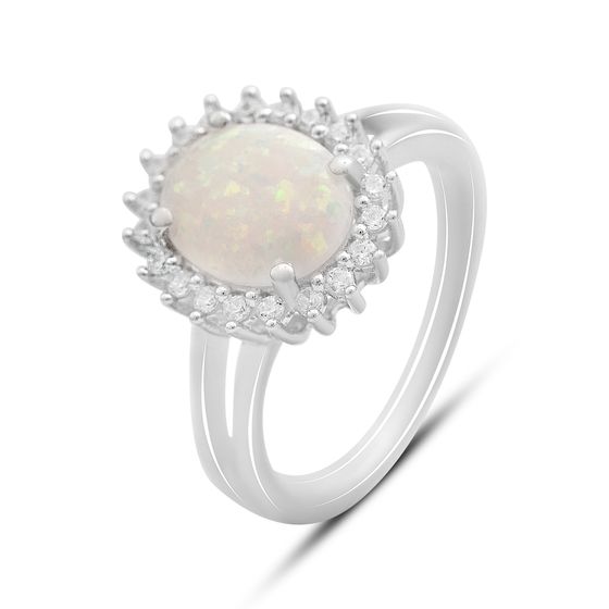 Серебряное кольцо с опалом 1.62ct, фианитами