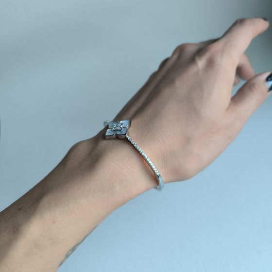 Серебряный браслет с перламутром, фианитами