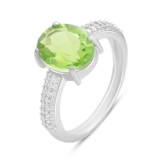 Серебряное кольцо с хризолітом 2.523ct, фианитами