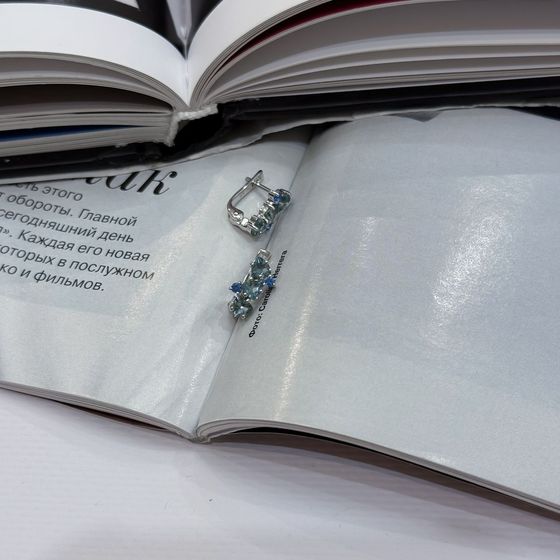 Серебряные серьги с топазом Лондон Блю 1.397ct, топазом