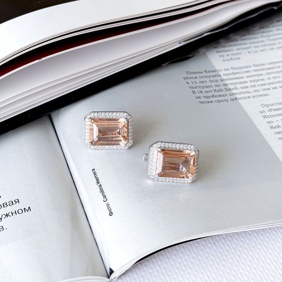 Серебряные серьги с морганитом nano 14.193ct, фианитами