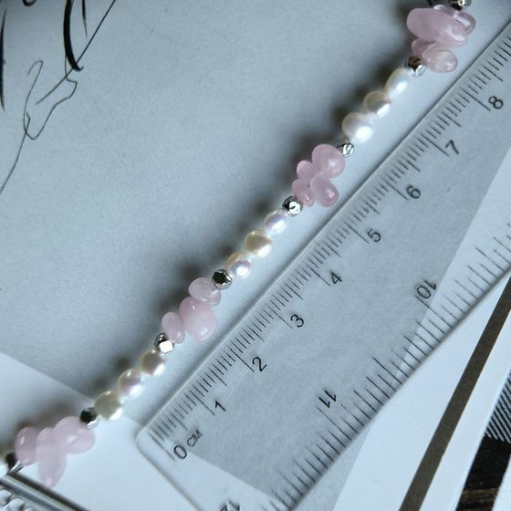 Серебряный браслет с кварцем, жемчугом барочным