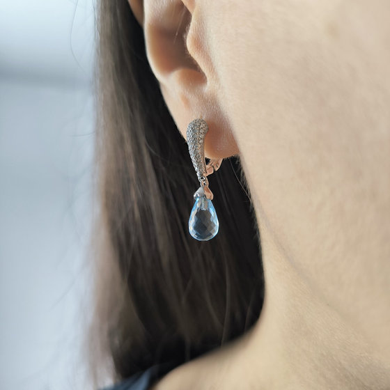 Серебряные серьги с топазом 9.364ct, фианитами