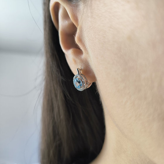 Серебряные серьги с топазом 2.554ct, фианитами