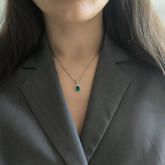 Серебряная подвеска с агатом 1.266ct, фианитами