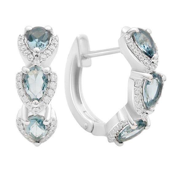 Серебряные серьги с топазом Лондон Блю 2.509ct, фианитами