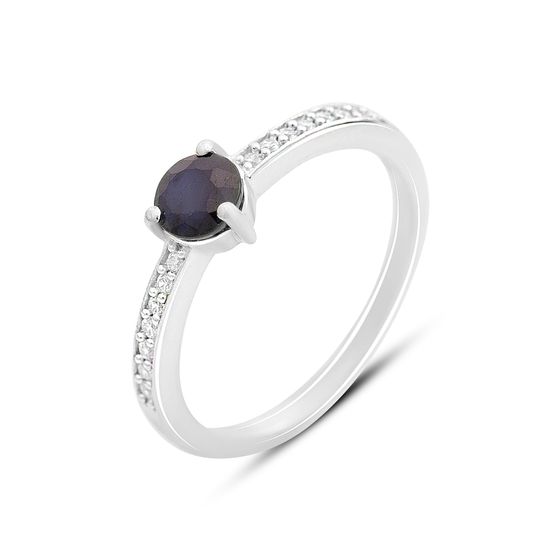 Серебряное кольцо с сапфиром 0.892ct, фианитами