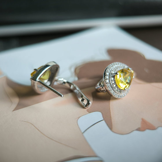 Серебряные серьги с цитрином nano 4.605ct, фианитами
