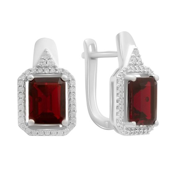 Серебряные серьги с гранатом nano, фианитами