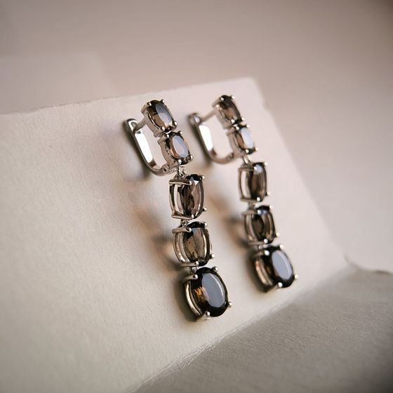 Серебряные серьги с раухтопазом (дымчатым кварцем) 14.383ct
