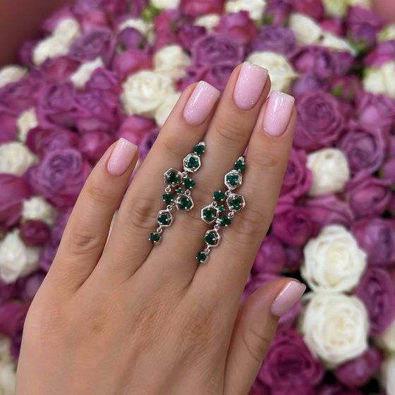 Серебряные серьги с изумрудом nano 3.452ct