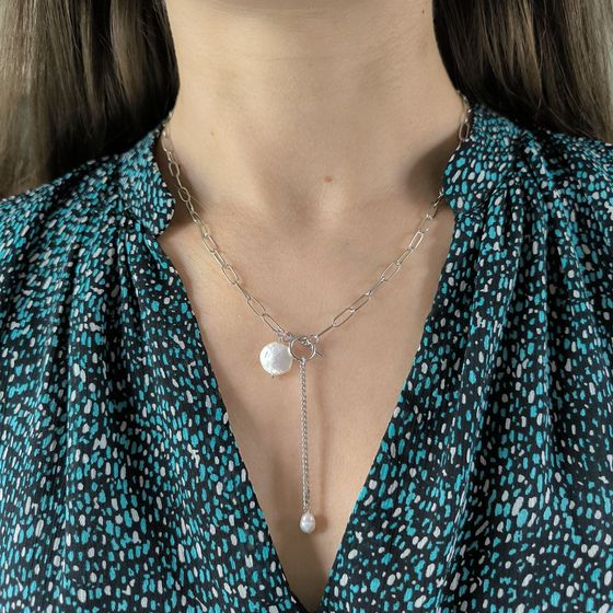 Серебряное колье с жемчугом барочным