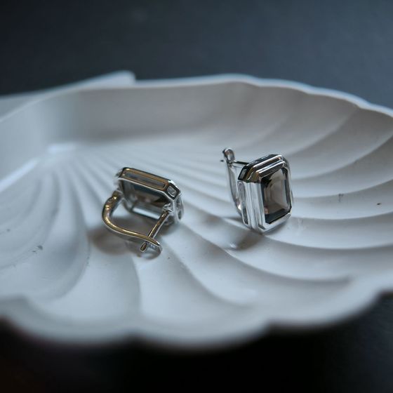 Серебряные серьги с раухтопазом (дымчатым кварцем) 5.658ct