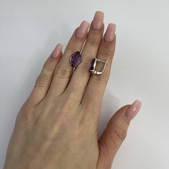 Серебряные серьги с аметистом 8.892ct