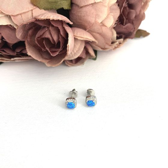 Серебряные серьги с опалом 0.779ct, фианитами