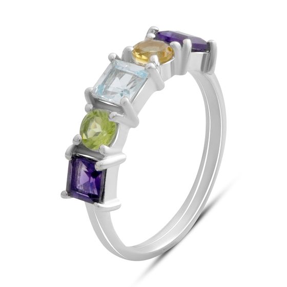 Серебряное кольцо с аметистом, топазом, цитрином, хризолітом