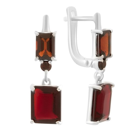 Серебряные серьги с гранатом, гранатом nano