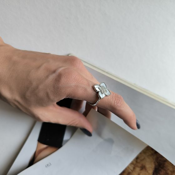 Серебряное кольцо с перламутром, фианитами