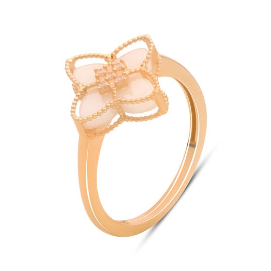 Золотое кольцо с агатом, фианитами 0.05ct