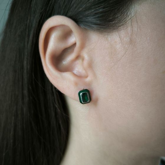 Серебряные серьги с фианитами, емаллю