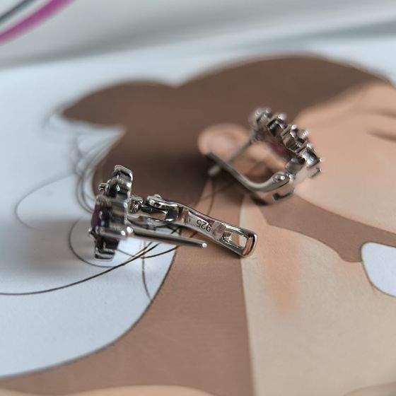 Серебряные серьги с рубином 3.225ct, гранатом