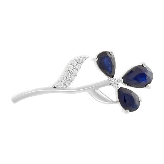Серебряная брошка с сапфиром 2.006ct, фианитами