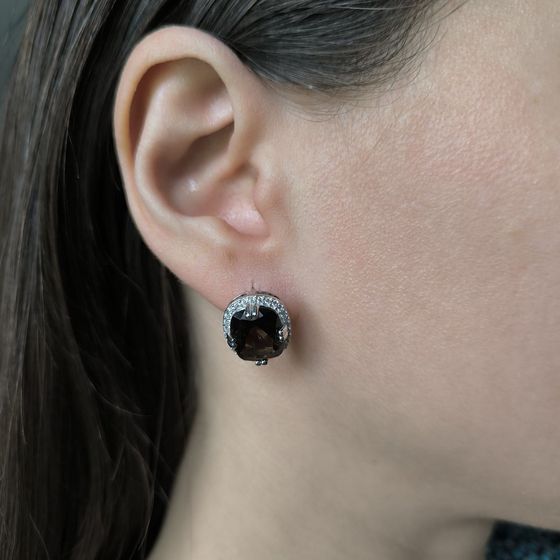 Серебряные серьги с раухтопазом (дымчатым кварцем) 10.657ct, фианитами