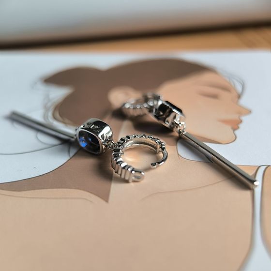 Серебряные серьги с сапфиром nano 1.86ct