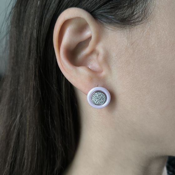 Серебряные серьги с керамикой, фианитами