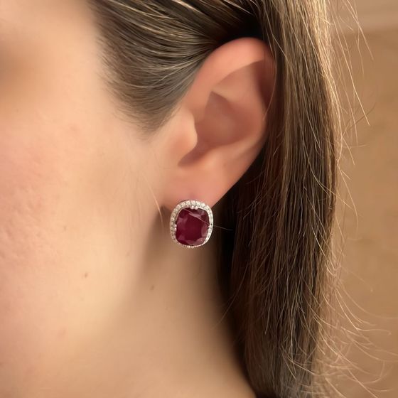 Серебряные серьги с рубином 15.848ct